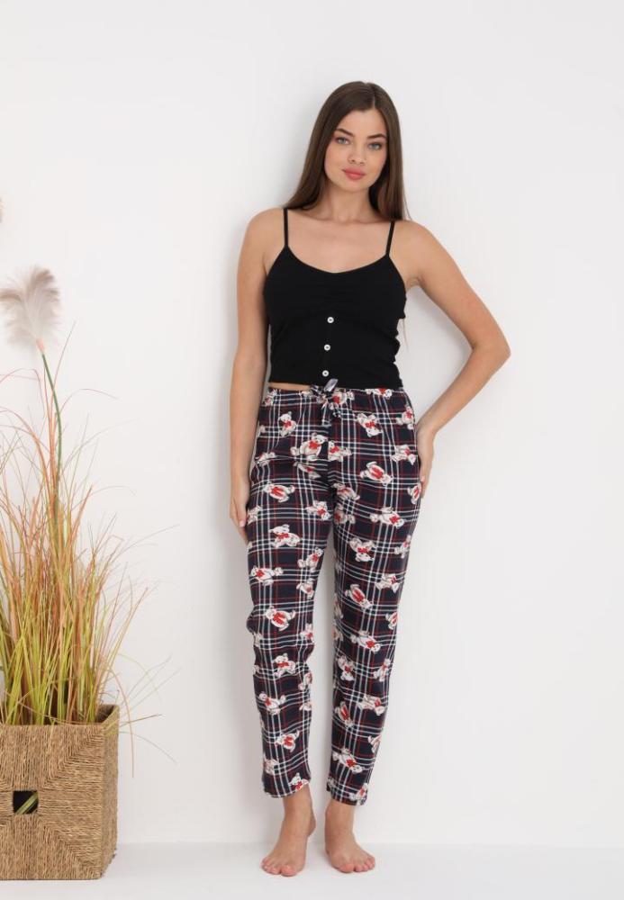 Pantaloni de Pijama Dama ,Culoare Bleumarin cu Ursuleti Crem ,Engros